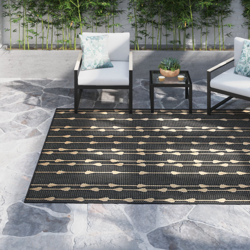 Leif Abstract Indoor Outdoor Area Rug for Living Room Patio Deck Front Porch Kitchen Charcoal Ivory Rectangle 6 7 x 9